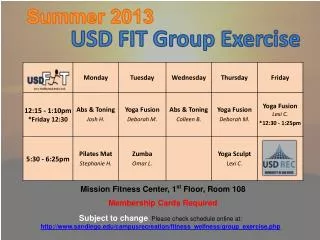 Mission Fitness Center , 1 st Floor, Room 108 Membership Cards Required