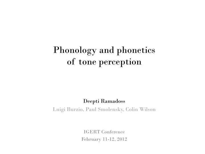 phonology and phonetics of tone perception