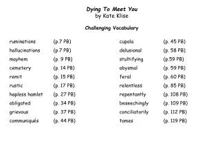 Dying To Meet You by Kate Klise Challenging Vocabulary