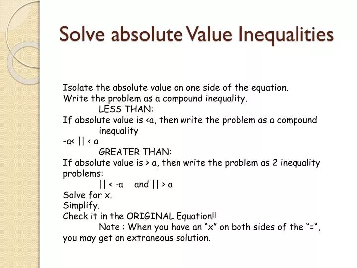 solve absolute value inequalities