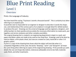 Blue Print Reading Level 1 Overview