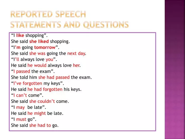 reported speech statements and questions