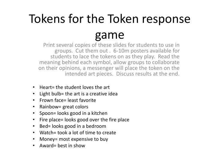 tokens for the token response game