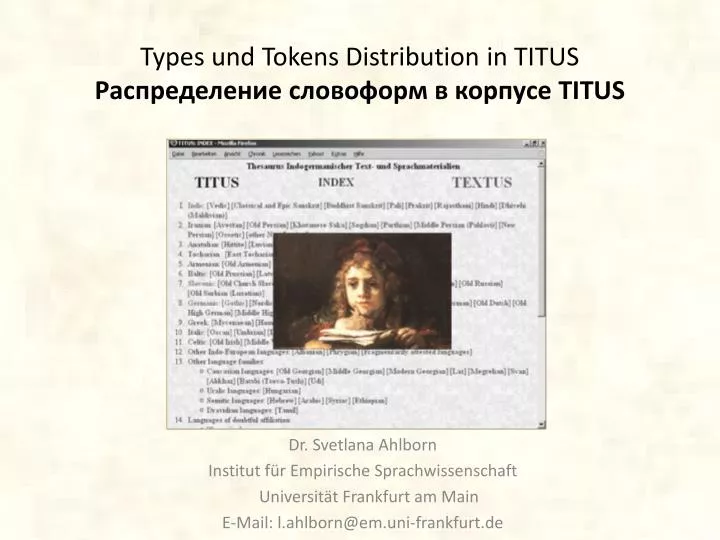 types und tokens distribution in titus titus