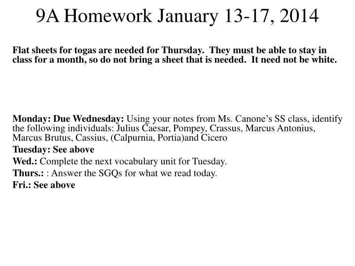 9a homework january 13 17 2014
