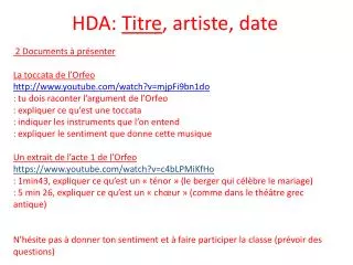 hda titre artiste date