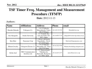 TSF Timer Freq. Management and Measurement Procedure (TFM 2 P)