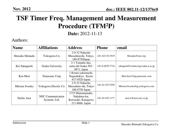 tsf timer freq management and measurement procedure tfm 2 p