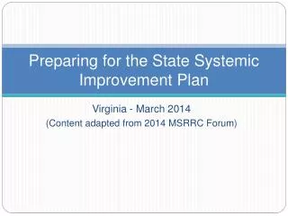 Preparing for the State Systemic Improvement Plan