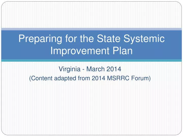 preparing for the state systemic improvement plan