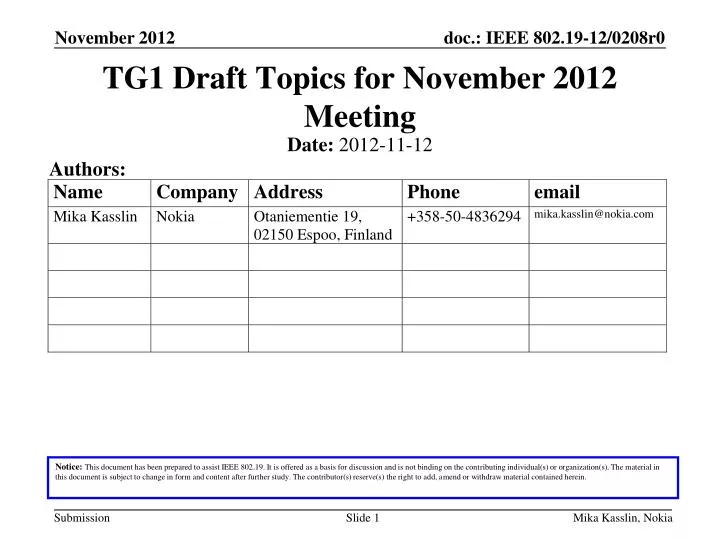 tg1 draft topics for november 2012 meeting