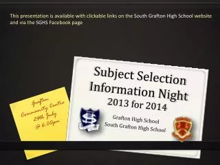 Subject Selection Information Night 2013 for 2014