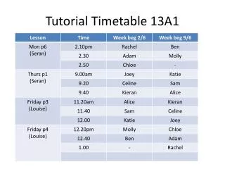 Tutorial Timetable 13A1