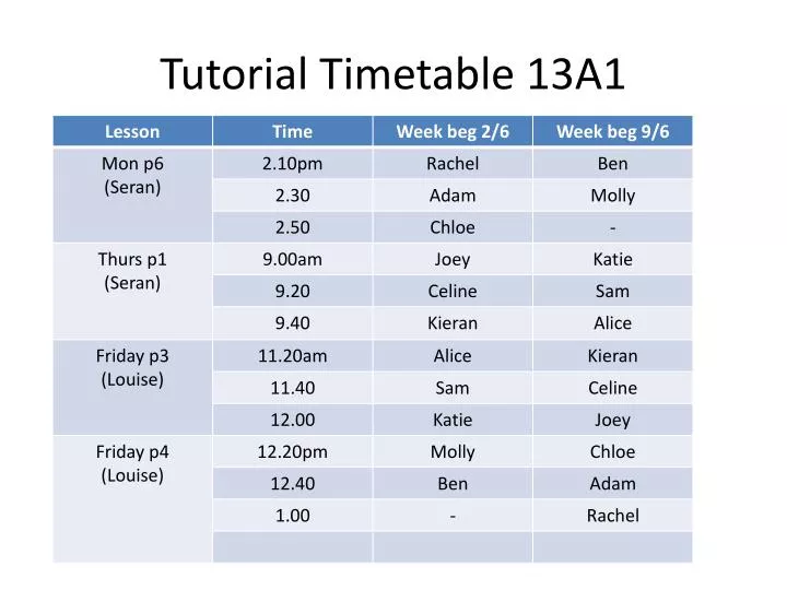 tutorial timetable 13a1