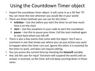 Using the Countdown Timer object