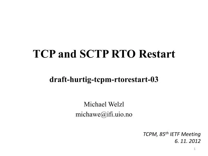 tcp and sctp rto restart draft hurtig tcpm rtorestart 03