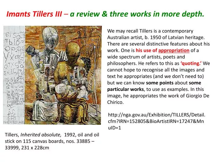 imants tillers iii a review three works in more depth