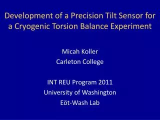 Development of a Precision Tilt Sensor for a Cryogenic Torsion Balance Experiment