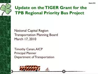 Update on the TIGER Grant for the TPB Regional Priority Bus Project