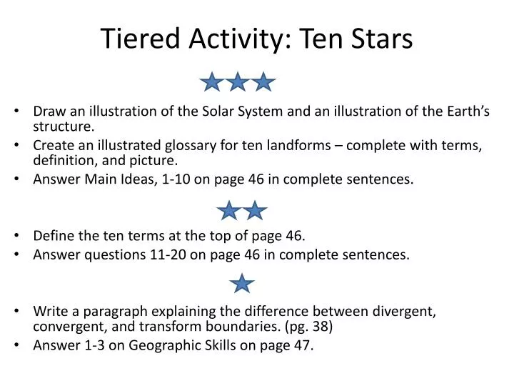 tiered activity ten stars
