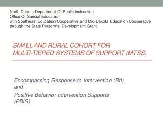 SMALL AND RURAL COHORT FOR MULTI-TIERED SYSTEMS OF SUPPORT (MTSS)
