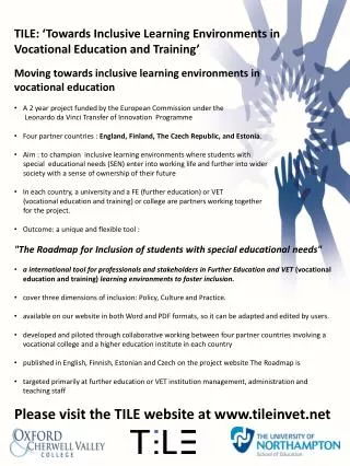TILE: ‘Towards Inclusive Learning Environments in Vocational Education and Training’