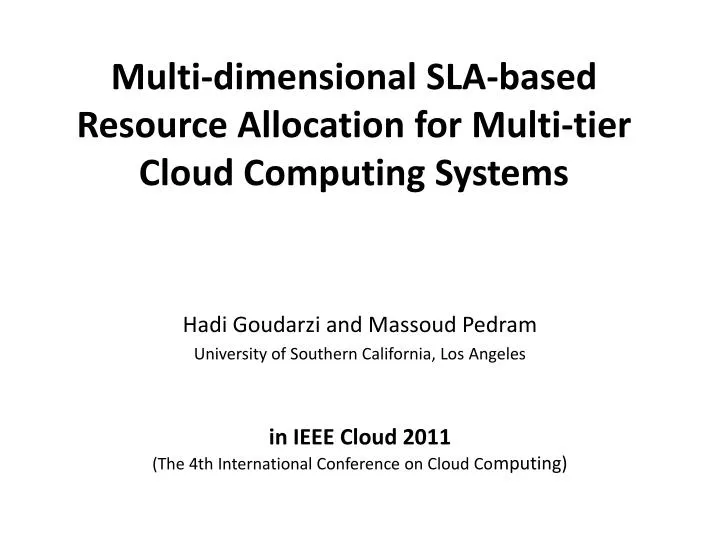 multi dimensional sla based resource allocation for multi tier cloud computing systems