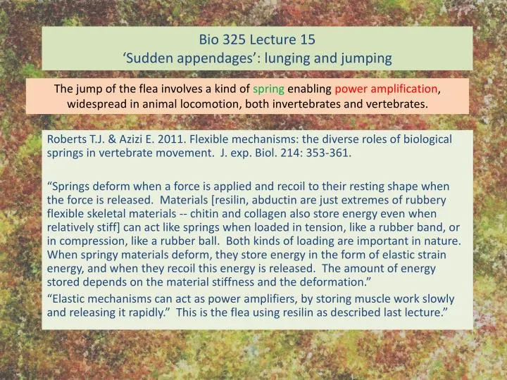 bio 325 lecture 15 sudden appendages lunging and jumping