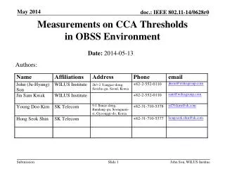 Measurements on CCA Thresholds in OBSS Environment