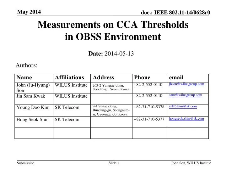 measurements on cca thresholds in obss environment