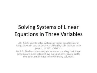 Solving Systems of Linear Equations in Three Variables