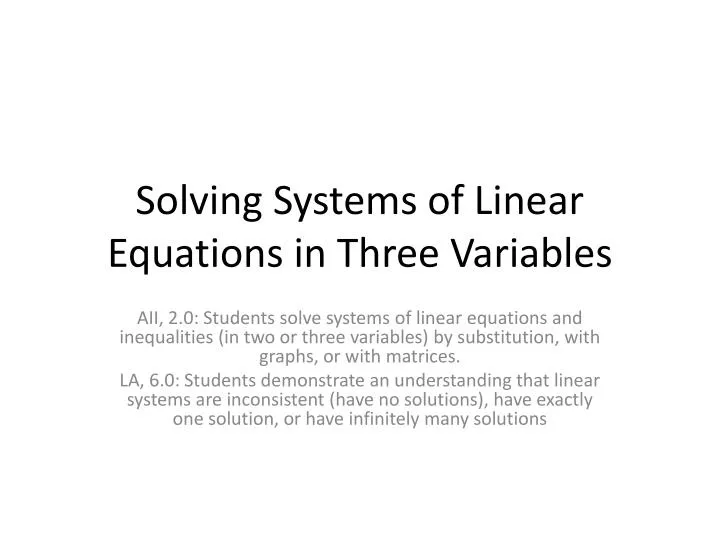 solving systems of linear equations in three variables