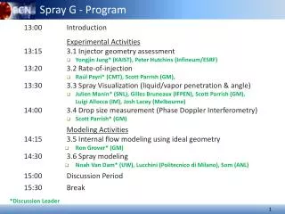 13:00 	Introduction Experimental Activities 13:15	3.1 Injector geometry assessment
