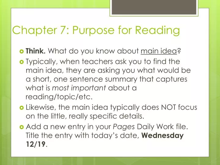chapter 7 purpose for reading