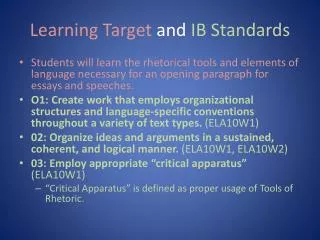 Learning Target and IB Standards