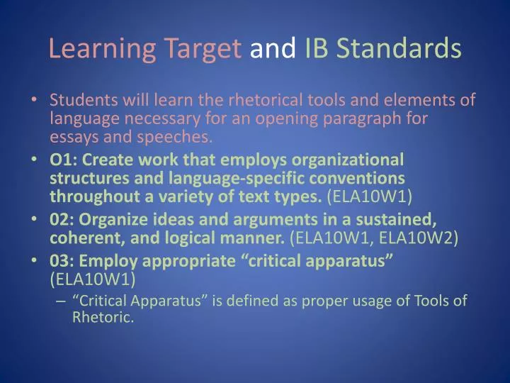 learning target and ib standards