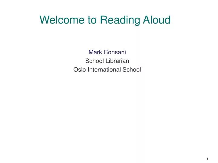 welcome to reading aloud