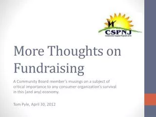More Thoughts on Fundraising