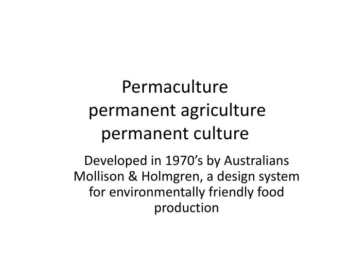 permaculture permanent agriculture permanent culture