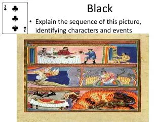 Black Explain the sequence of this picture, identifying characters and events