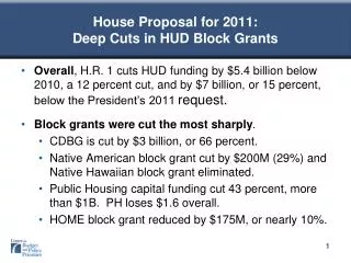 House Proposal for 2011: Deep Cuts in HUD Block Grants