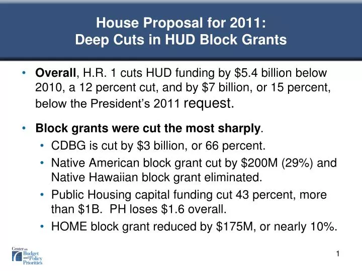 house proposal for 2011 deep cuts in hud block grants