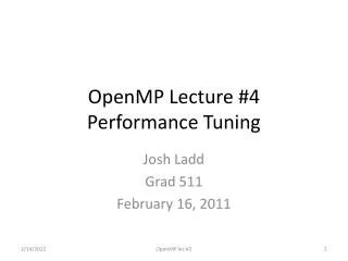 OpenMP Lecture #4 Performance Tuning