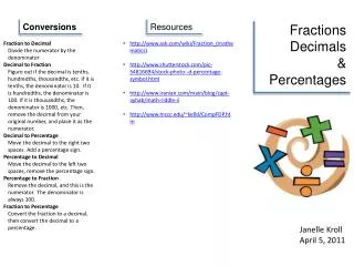 Fractions Decimals &amp; Percentages