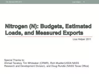 Nitrogen (N): Budgets, Estimated Loads, and Measured Exports