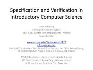 Specification and Verification in Introductory Computer Science