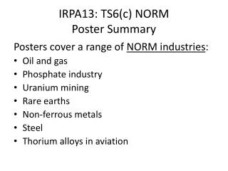 IRPA13: TS6(c) NORM Poster Summary