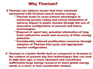 Opportunities for use of Thorium