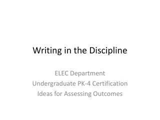 Writing in the Discipline