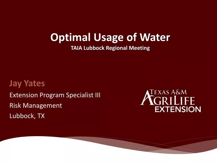 optimal usage of water taia lubbock regional meeting